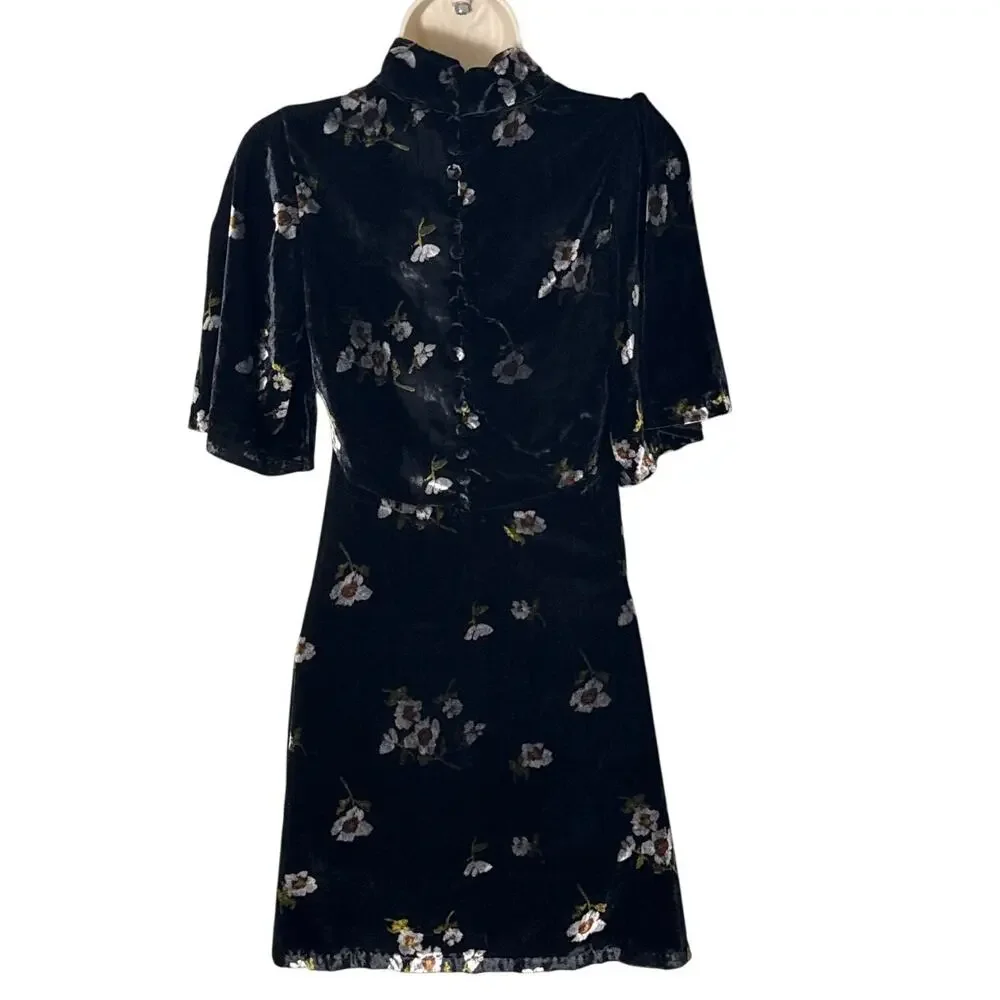 Free People Be My Baby Velvet A-Line Mini‎ Dress Black Floral Size 4 - Picture 5 of 13